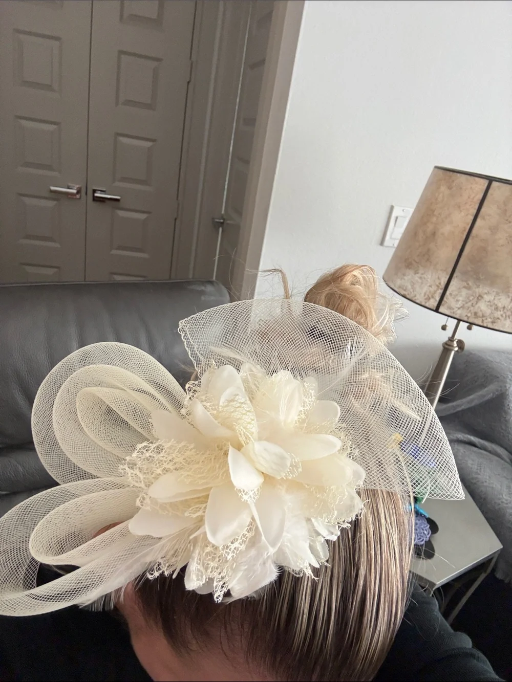 Cream Floral Feather Fascinator Hair Clip - Women Accessories